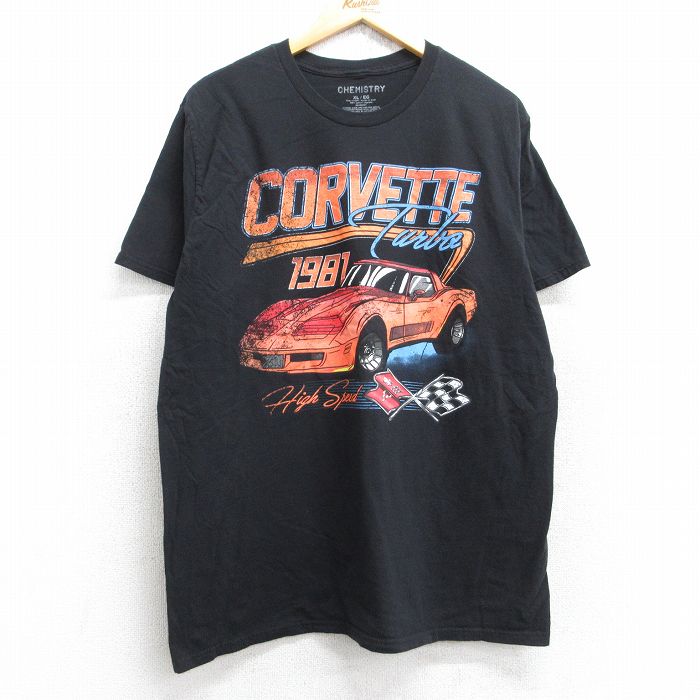 【50%OFF】L★古着 半袖 Tシャツ メンズ 車 シボレー コットン クルーネック 黒 ブラック 25aug22 中古