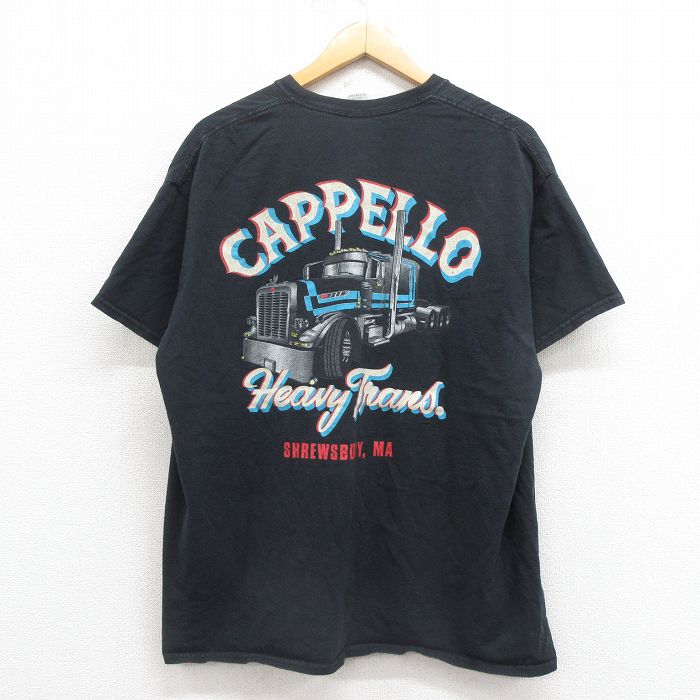 XL★古着 半袖 Tシャツ メンズ トラック 大きいサイズ コットン クルーネック 黒 ブラック 25aug22 中古