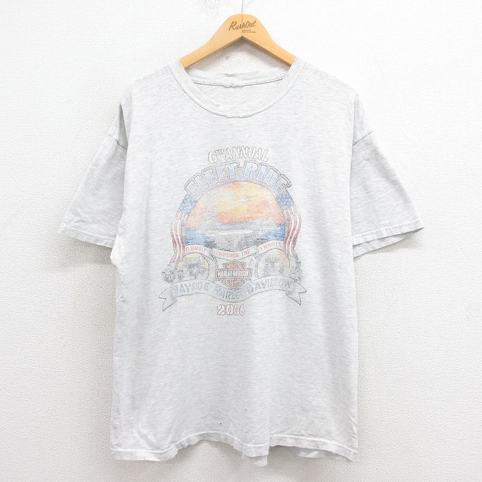 XL★古着 ハーレーダビッドソン Harley Davidson 半袖 ビンテージ Tシャツ メンズ 00年代 00s 空母 ボロ クルーネック グレー 霜降り 【spe】 25aug22 中古