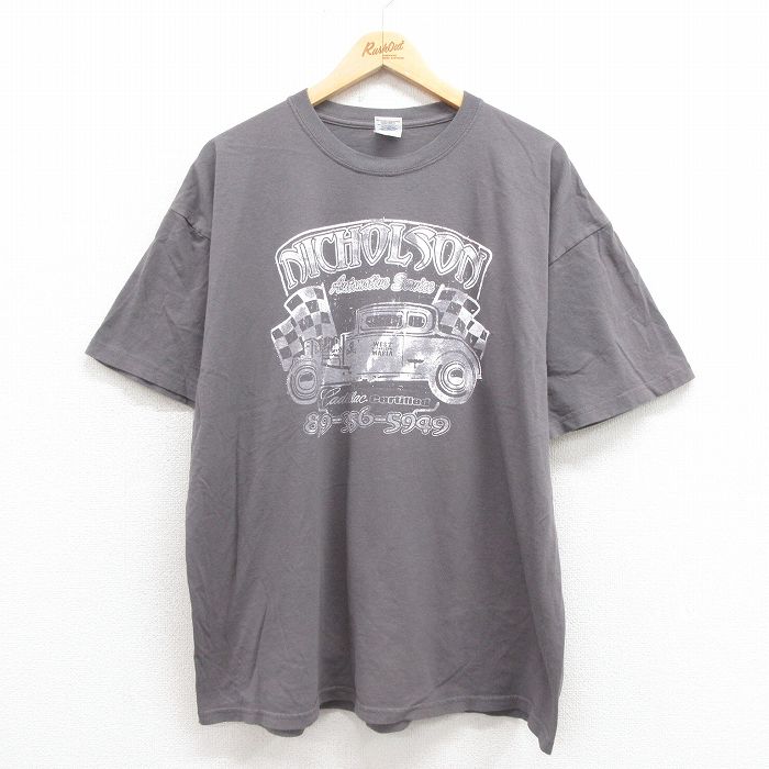 【50%OFF】XL★古着 半袖 ビンテージ 00年代 00s ホットロッド HOT ROD 大きいサイズ コットン クルーネック グレー 25aug23 中古 メンズ