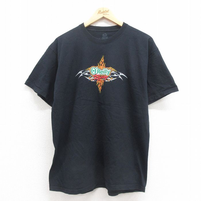 【50%OFF】L★古着 フルーツオブザルーム 半袖 Tシャツ メンズ レーシング コットン クルーネック 黒 ブラック 25aug23 中古