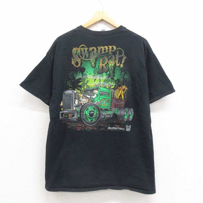 XL★古着 半袖 Tシャツ メンズ トラック コットン クルーネック 黒 ブラック 25aug23 中古