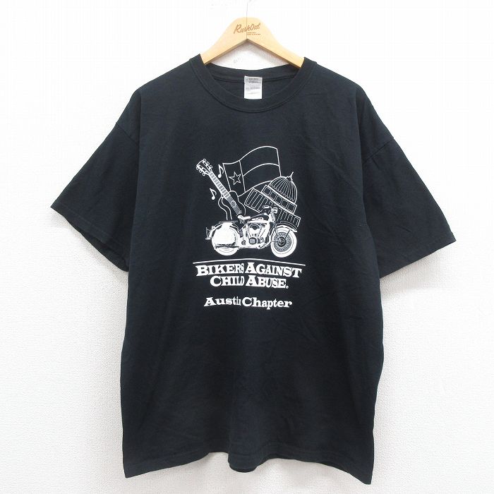 【50%OFF】XL★古着 半袖 ビンテージ Tシャツ メンズ 00年代 00s バイク 大きいサイズ コットン クルーネック 黒 ブラック 25aug23 中古