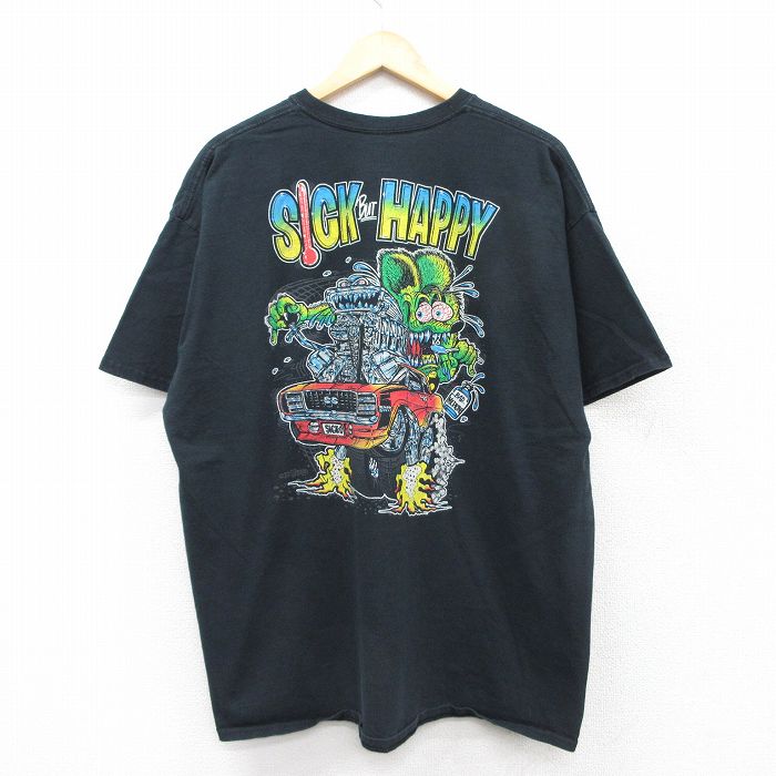 XL★古着 半袖 Tシャツ メンズ ラットフィンク 車 大きいサイズ コットン クルーネック 黒 ブラック 【spe】 25aug23 中古