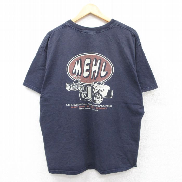 【50%OFF】XL★古着 半袖 ビンテージ Tシャツ メンズ 00年代 00s 車 バイク MEHL 大きいサイズ コットン クルーネック 紺 ネイビー 25aug23 中古