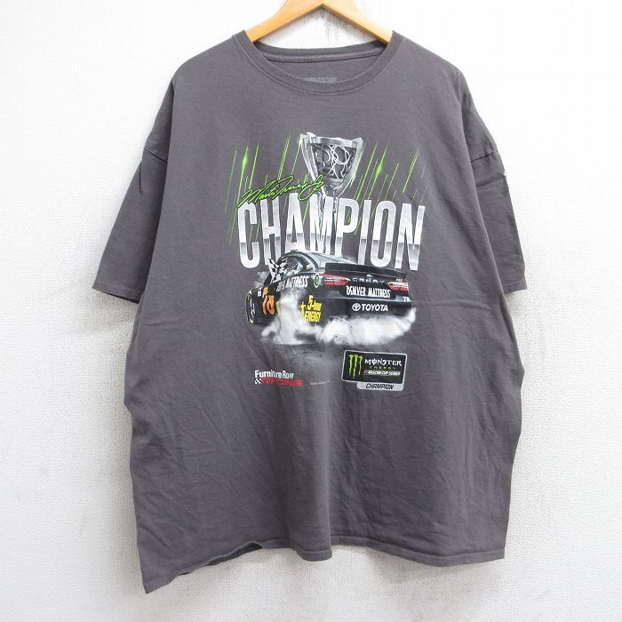 XL★古着 半袖 Tシャツ メンズ NASCAR レーシングカー 大きいサイズ コットン クルーネック 濃グレー 25aug23 中古