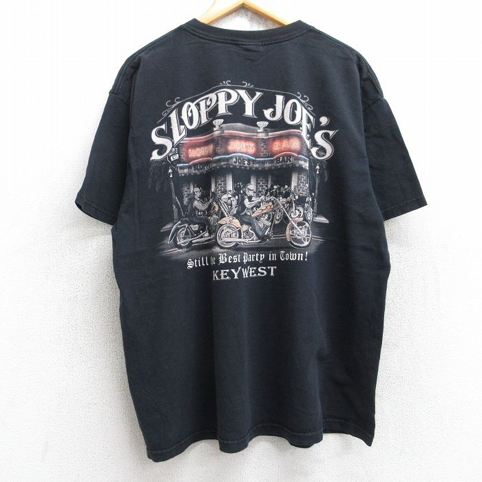XL★古着 半袖 ビンテージ Tシャツ メンズ バイク スロッピージョー 大きいサイズ コットン クルーネック 黒 ブラック 25aug23 中古
