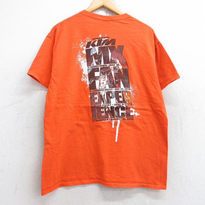 【50%OFF】オレンジ半袖Tシャツ バイクMIXFANサイン入り L | 古着