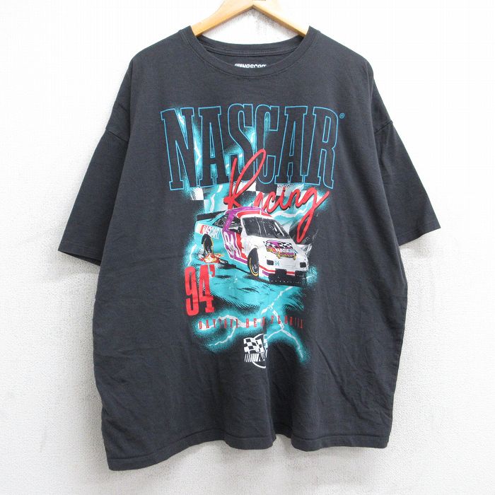 【50%OFF】XL★古着 半袖 Tシャツ メンズ NASCAR レーシングカー 大きいサイズ コットン クルーネック 黒 ブラック 25aug29 中古