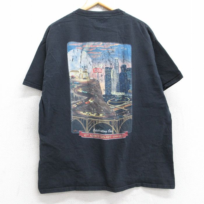 XL★古着 ヘインズ Hanes 半袖 Tシャツ メンズ バイク 車 インアンドアウトバーガー コットン クルーネック 黒 ブラック 25aug29 中古