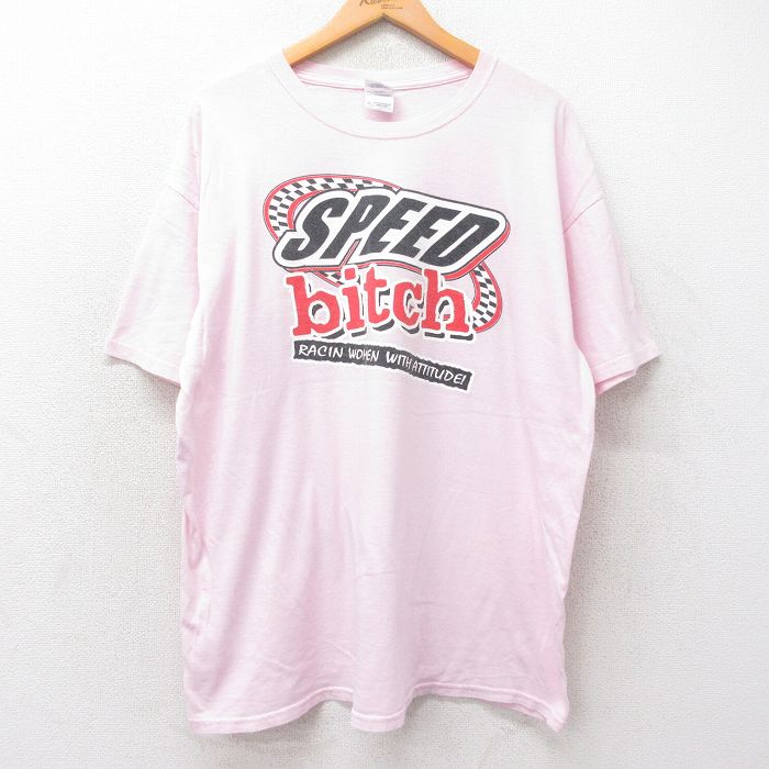 XL★古着 半袖 ビンテージ Tシャツ メンズ 00年代 00s SPEED bitch 大きいサイズ コットン クルーネック 薄ピンク 25aug29 中古