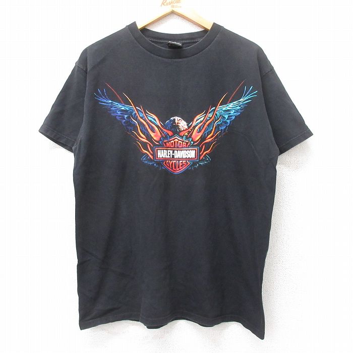 L★古着 ハーレーダビッドソン Harley Davidson 半袖 ビンテージ Tシャツ メンズ 00年代 00s ビッグロゴ コットン クルーネック USA製 黒 ブラック 25aug29 中古