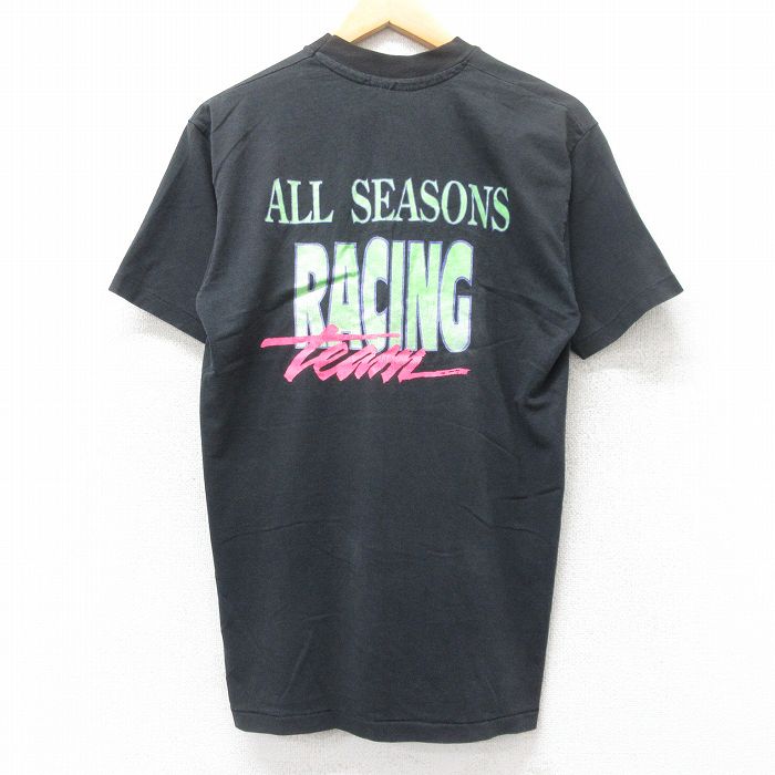 L★古着 ヘインズ Hanes 半袖 ビンテージ Tシャツ メンズ 80年代 80s ALL SEASONS レーシング クルーネック USA製 黒 ブラック 25aug29 中古