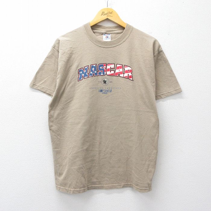 L★古着 ジャージーズ 半袖 ビンテージ Tシャツ メンズ 00年代 00s NASCAR コットン クルーネック ベージュ 26apr08