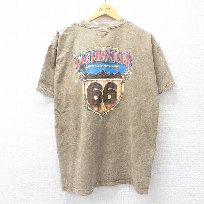 XL★古着 ハーレーダビッドソン 半袖 ビンテージ Tシャツ メンズ 00年代 00s VICTORVILLE 胸ポケット付き コットン クルーネック USA製 濃ベージュ【spe】 26apr08