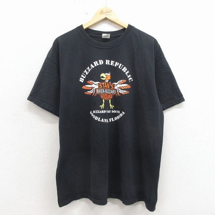 XL★古着 半袖 ビンテージ Tシャツ メンズ 00年代 00s バイカー 鳥 コットン クルーネック 黒 26apr18