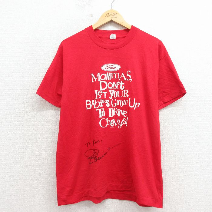 L★古着 スクリーンスターズ 半袖 ビンテージ Tシャツ メンズ 90年代 90s フォード サイン入り クルーネック USA製 赤 26apr18