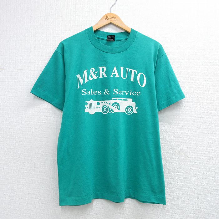 フルーツオブザルーム 90s 半袖Tシャツ M&R AUTO ライトブルー メンズL相当 | 古着