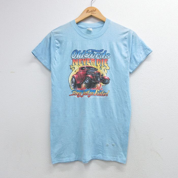 80s 半袖Tシャツ ホットロッド ライトブルー S | 古着