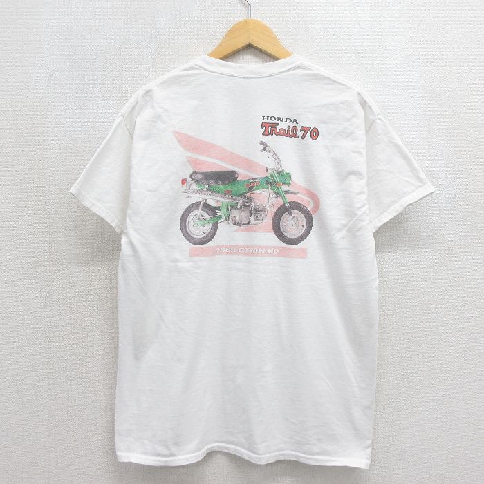 L★古着 半袖 ビンテージ Tシャツ メンズ 00年代 00s ホンダCT70トレイル 胸ポケット付き コットン クルーネック ホワイト【spe】 26may27
