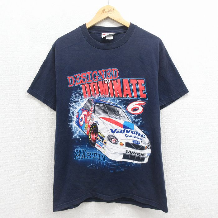 M★古着 半袖 ビンテージ Tシャツ メンズ 90年代 90s NASCAR マークマーティン USA製 クルーネック ネイビー 26may27