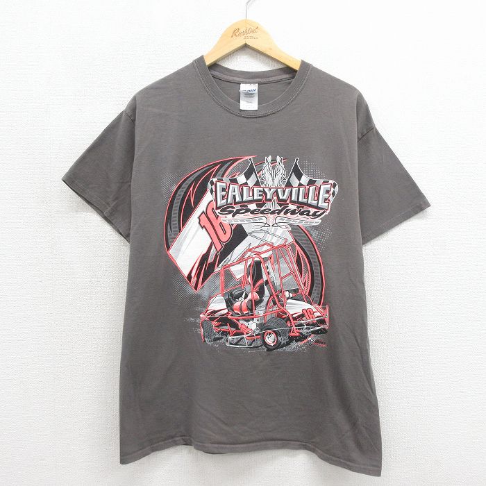 L★古着 半袖 ビンテージ Tシャツ メンズ 00年代 00s レーシングカー コットン クルーネック グレー 26may27
