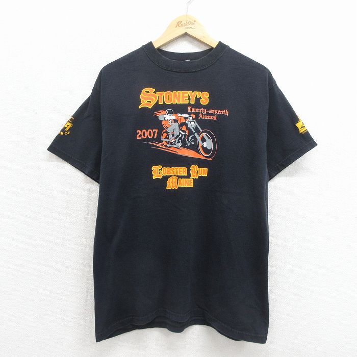 L★古着 半袖 ビンテージ Tシャツ メンズ 00年代 00s バイク ハーレーダビッドソン コットン クルーネック ブラック 26may27