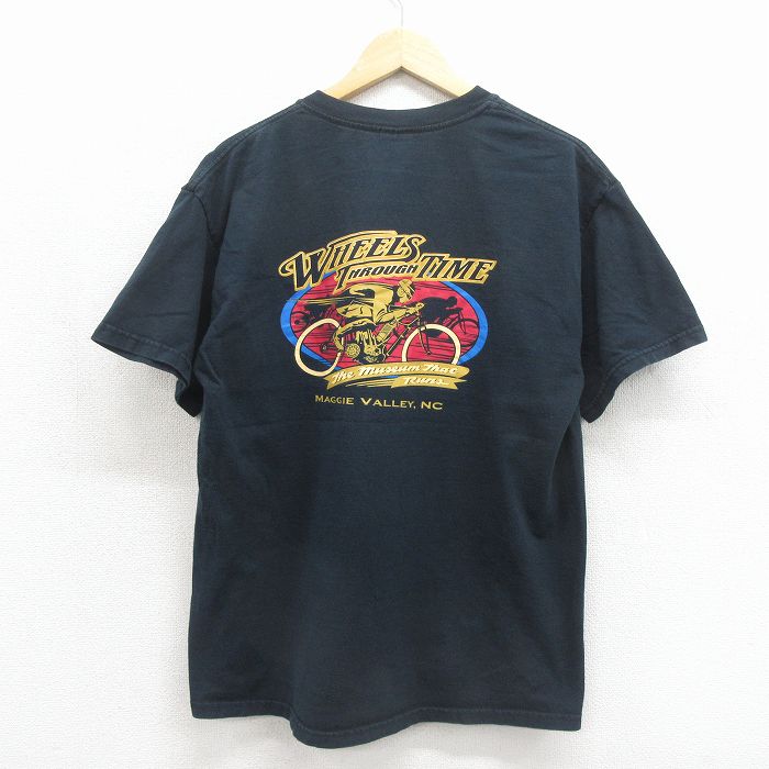L★古着 半袖 ビンテージ Tシャツ メンズ 00年代 00s バイク コットン クルーネック ブラック 26may27