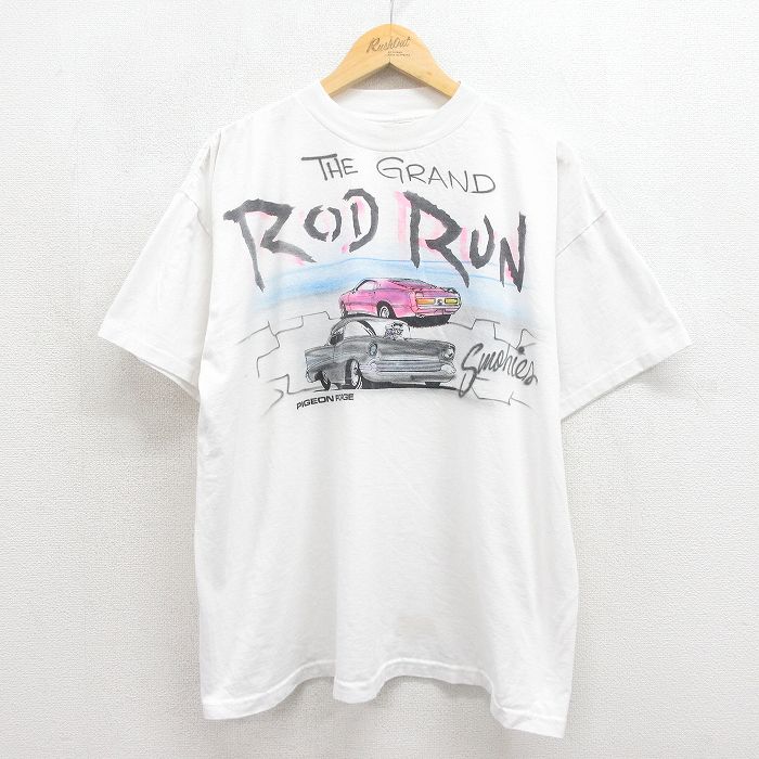 90s 半袖Tシャツ ホットロッドエアブラシ ホワイト XL | 古着