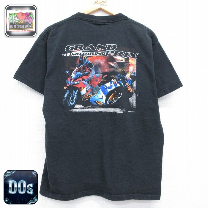 フルーツオブザルーム 00s 半袖Tシャツ GRAND MOTORING PRIXバイク ブラック メンズL相当 | 古着