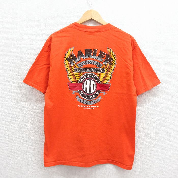 L★古着 半袖 ビンテージ Tシャツ メンズ 00年代 00s ハーレーダビッドソン コットン クルーネック オレンジ 26jun17