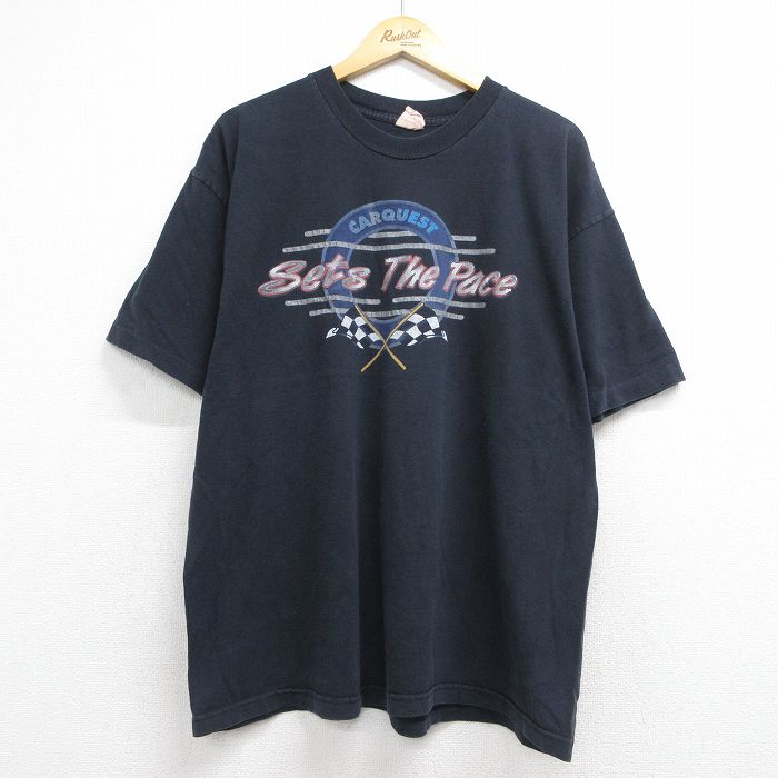 90s 半袖Tシャツ チャッカーフラッグ ブラック メンズXL相当 | 古着