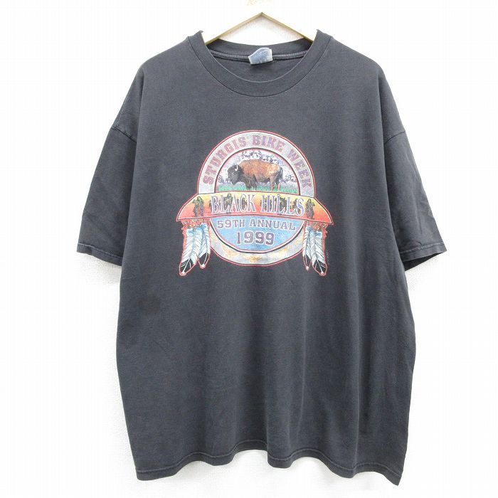 ヘインズ 90s 半袖Tシャツ STURGIS BLACK HILLS ブラック メンズXL相当 | 古着