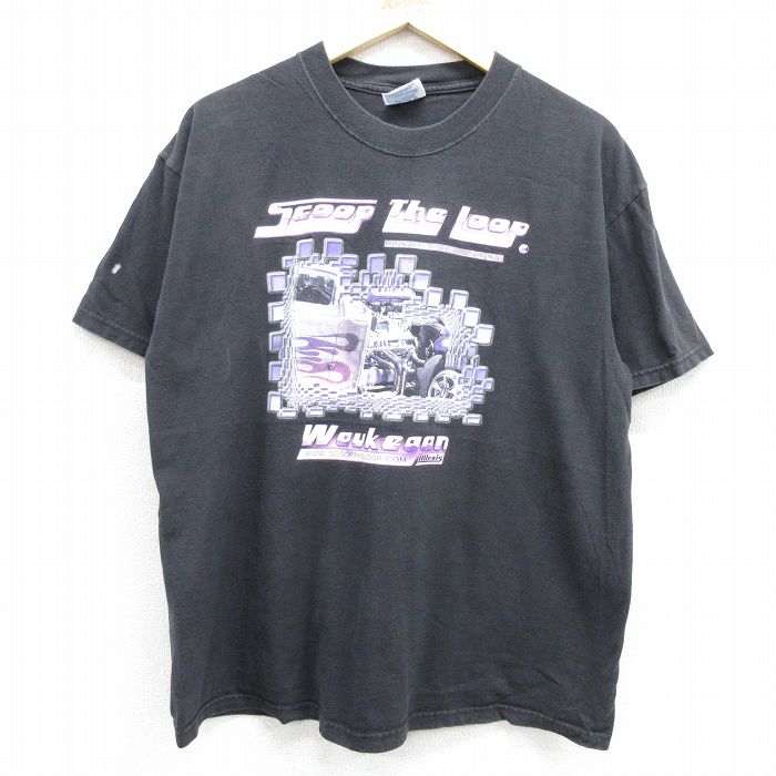 ヘインズ 00s 半袖Tシャツ SCOOP THE LOOPホットロッド ブラック メンズL相当 | 古着