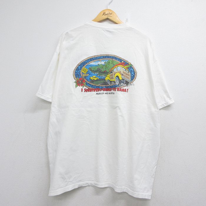 ヘインズ 00s 半袖Tシャツ 車サーフボードHANA ホワイト メンズXL相当 | 古着