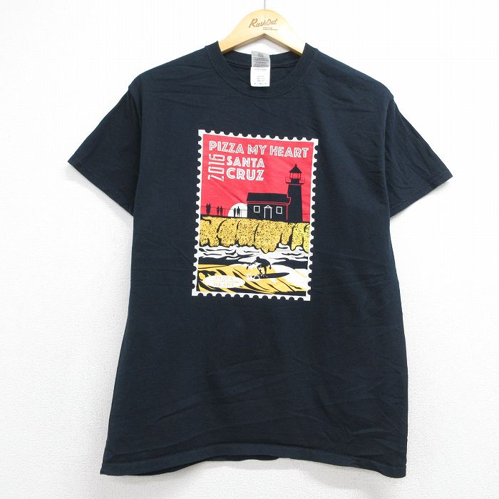 サンタクルーズ 半袖Tシャツ サーフィン切手 ブラック メンズM相当 | 古着