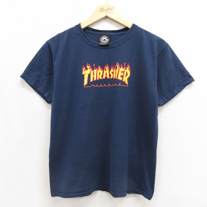 M★古着 スラッシャー 半袖 Tシャツ キッズ ボーイズ 子供服 ビッグロゴ コットン クルーネック ネイビー 26jul15