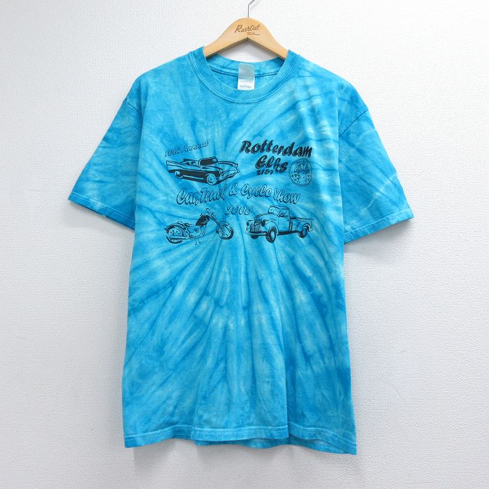 00s 半袖Tシャツ 車バイク タイダイ ライトブルー メンズL相当 | 古着