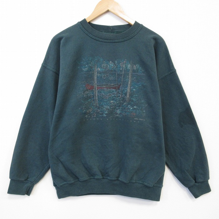 XL★古着 NORTHERN REFLECTIONS  長袖 スウェット メンズ 00年代 00s カヌー クルーネック 緑 25nov11