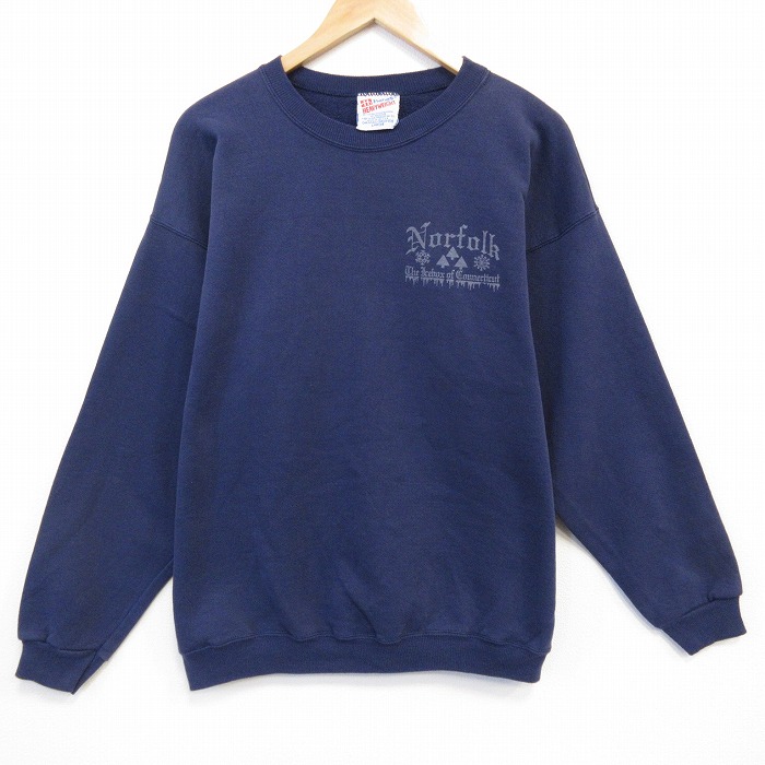 L★古着 ヘインズ 長袖 スウェット メンズ 90年代 90s Norfolk クルーネック USA製 紺 25nov11