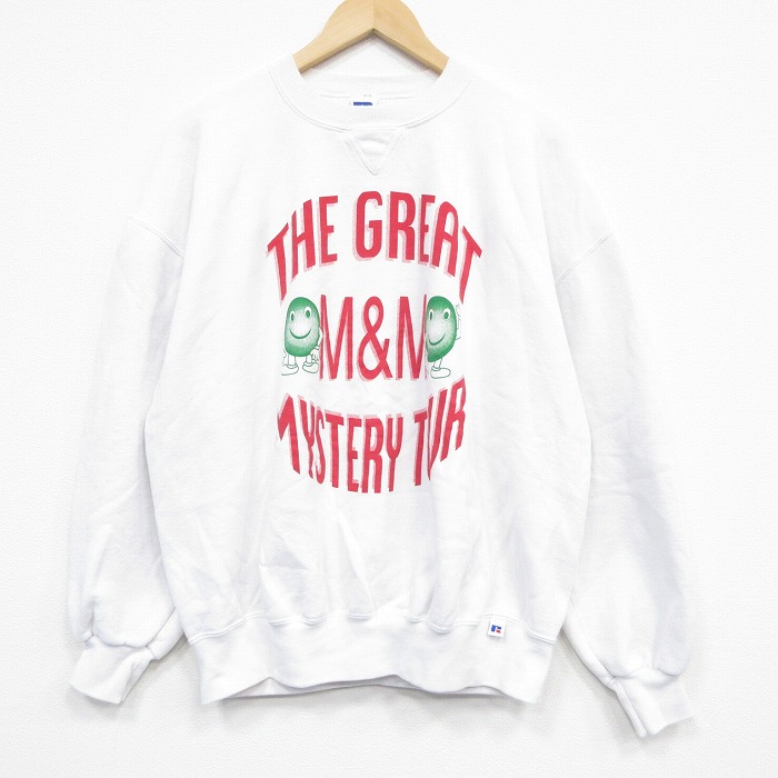 XL★古着 ラッセル 長袖 スウェット メンズ 90年代 90s M&M 大きいサイズ クルーネック USA製 白 25nov11