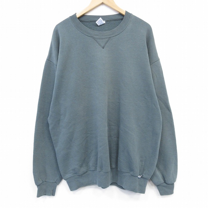 【20%OFF】XL★古着 ラッセル 長袖 スウェット メンズ 00年代 00s 無地 大きいサイズ クルーネック 薄緑 25nov11