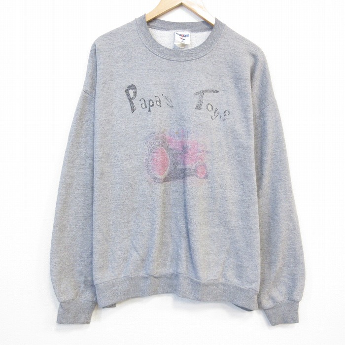 XL★古着 ジャージーズ 長袖 スウェット メンズ 00年代 00s Papas Toys クルーネック グレー 霜降り 25nov11