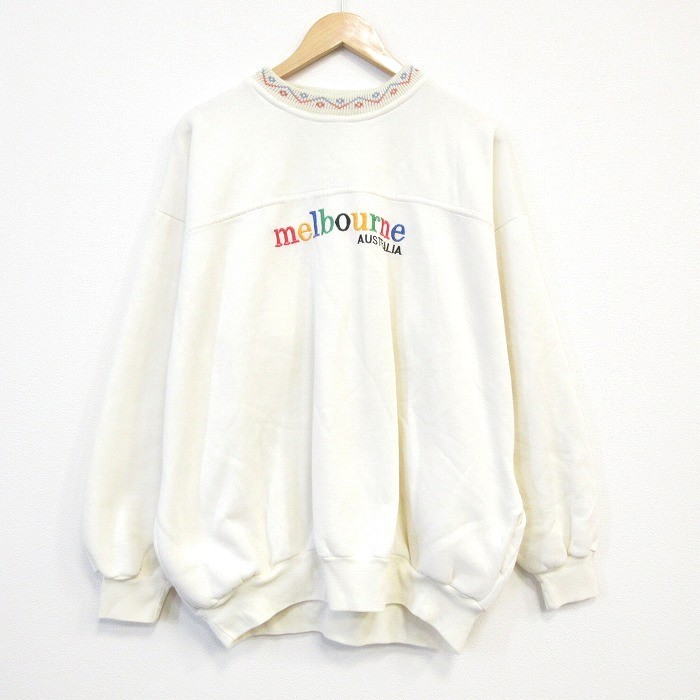 90s 長袖スウェット melbourne刺繍 ベージュ XL | 古着