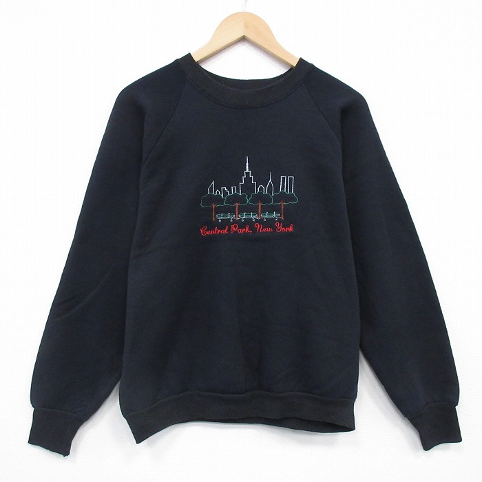 フルーツオブザルーム 90s 長袖スウェット ニューヨークセントラルパーク刺繍 ブラック M | 古着