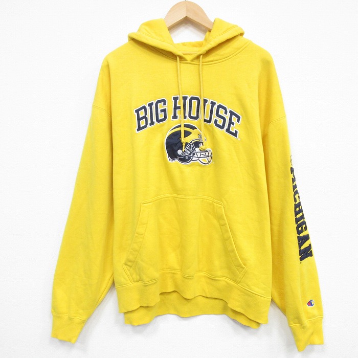 XL★古着 チャンピオン champion 長袖 スウェット パーカー メンズ 00年代 00s BIG HOUSE 刺繍 大きいサイズ アクリル 黄 26jan26
