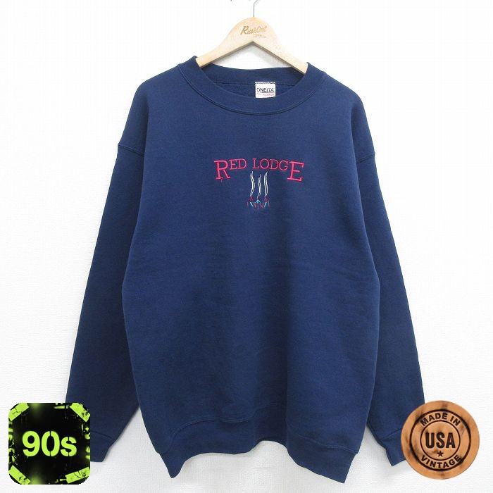 【50%OFF】オニータ 90s 長袖スウェット RED LODGE刺繍 ネイビー メンズXL相当 | 古着