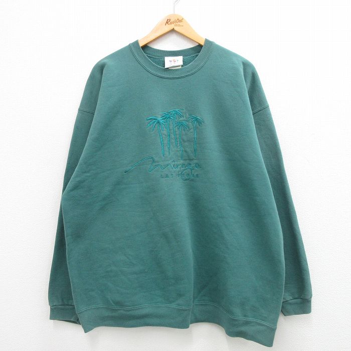 XL★古着 長袖 スウェット メンズ 00年代 00s ラスベガス ヤシの木 大きいサイズ 刺繍 クルーネック 緑系 グリーン 24feb03 中古 スエット トレーナー トップス