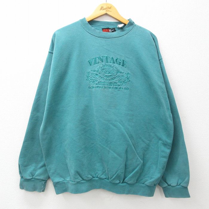 XL★古着 TODAYS NEWS 長袖 スウェット メンズ 90年代 90s ビンテージ 大きいサイズ コットン クルーネック 青緑 24feb12 中古 スエット トレーナー トップス