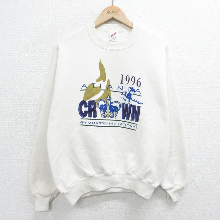 M★古着 ジャージーズ 長袖 スウェット メンズ 90年代 90s 体操 アトランタ クラウン USA製 生成り 24feb07 中古 スエット トレーナー トップス
